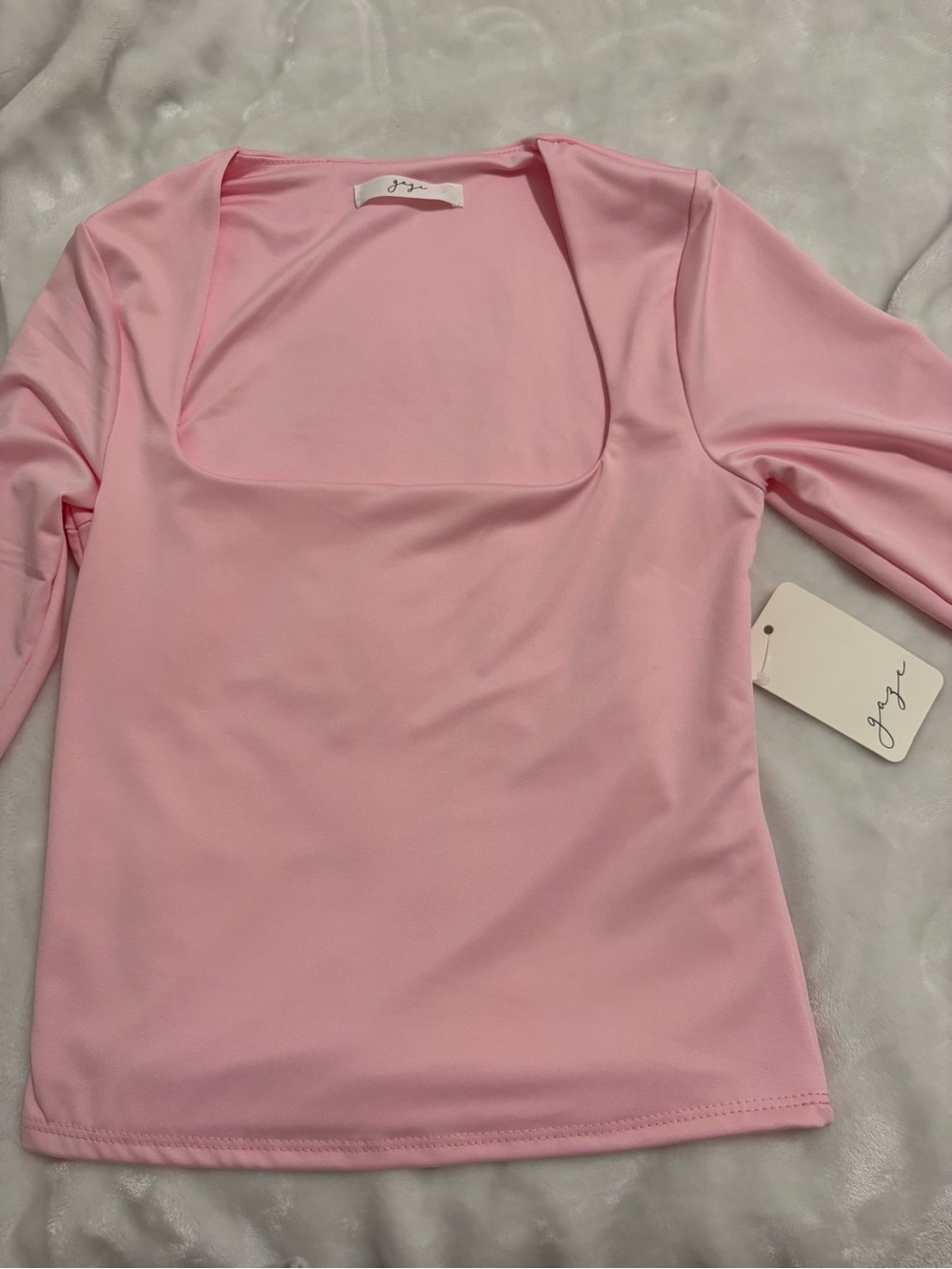 gaze Square Neck Long Sleeve Top in Light Pink